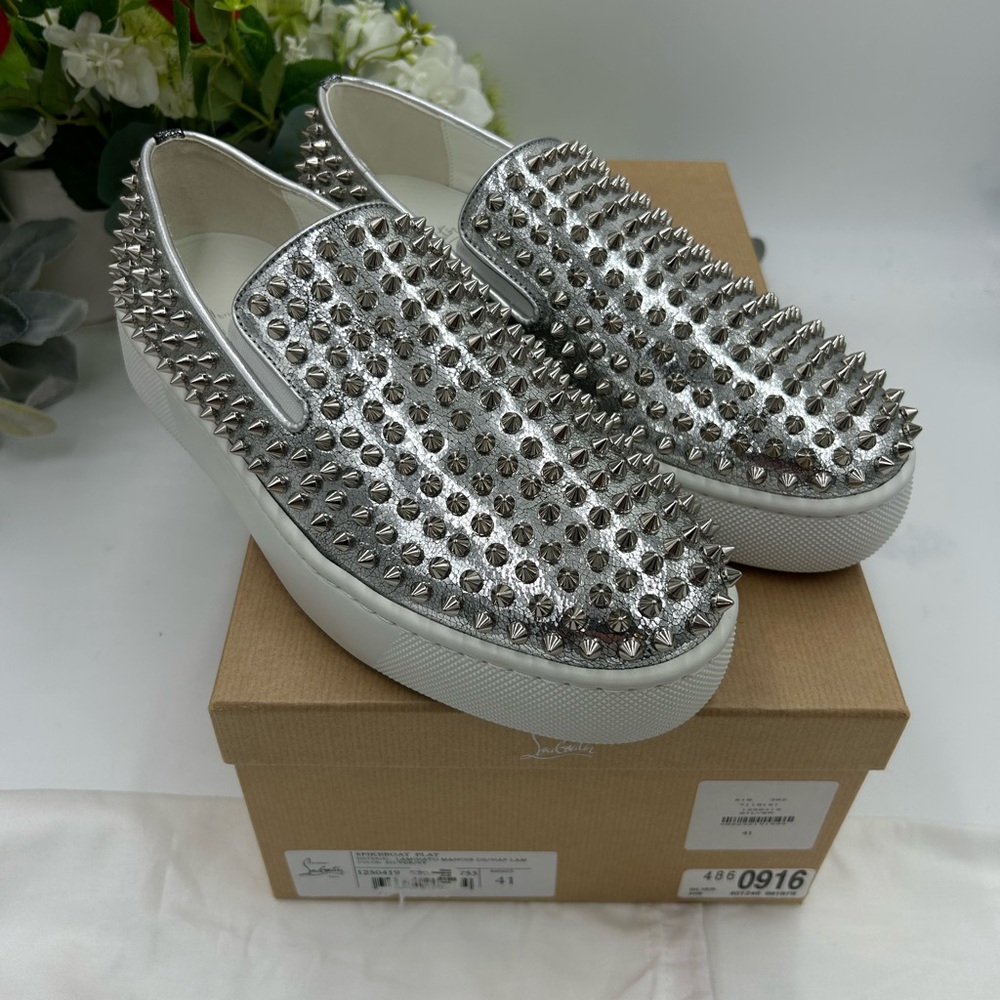 Men's Christian Louboutin spike boat, leather sneakers size 41 made in Italy